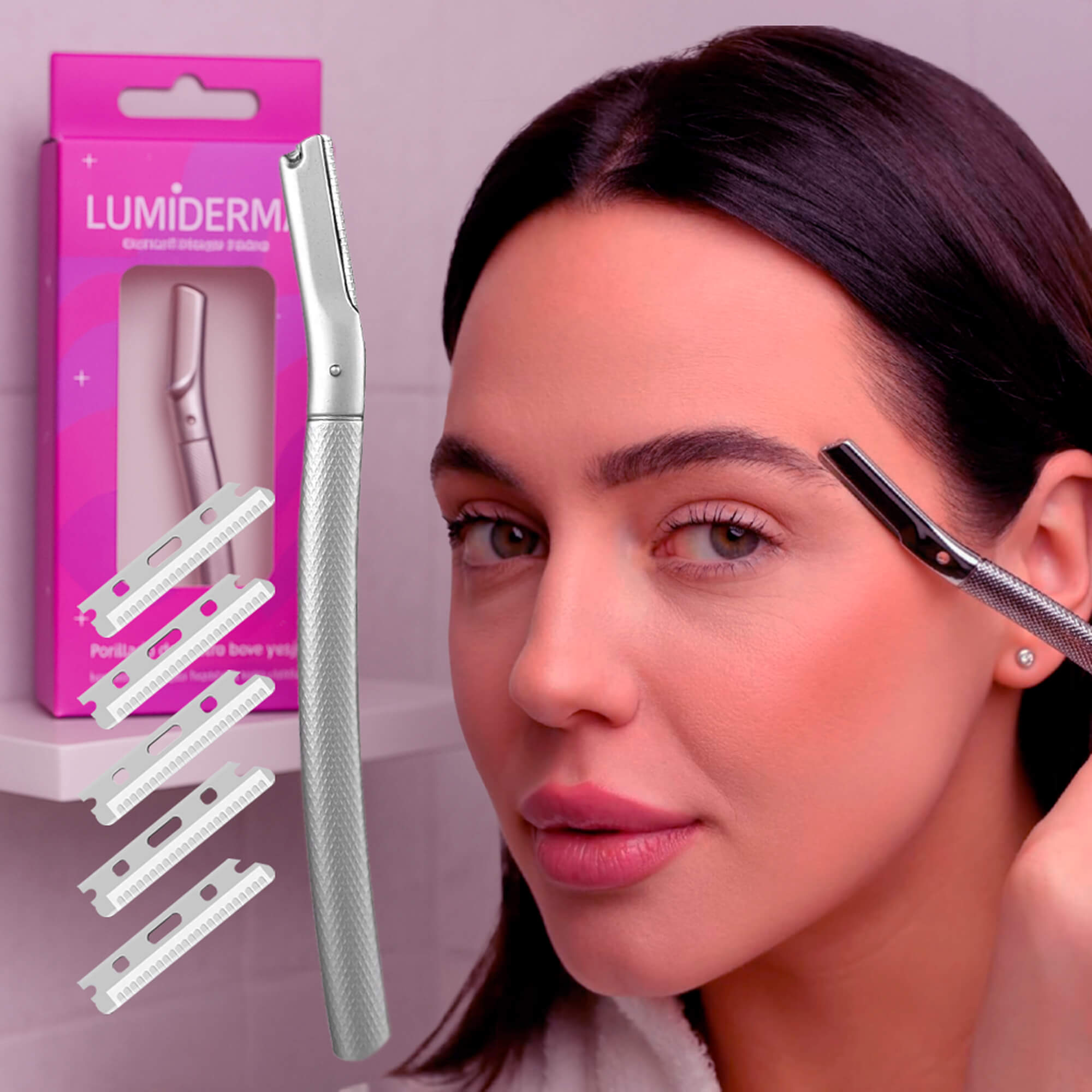 Dermaplaning facial Lumiderma con cuchillas de precisión – Piel suave, luminosa y sin pelusa